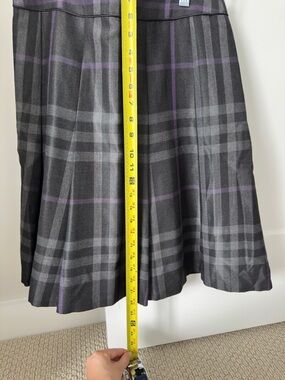 Burberry Grey Plaid Skater Skirt with Purple Windowpane